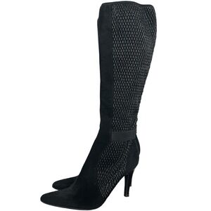 Y2K “Nine West” Black Faux Suede Textured High Heel Knee-High Boots